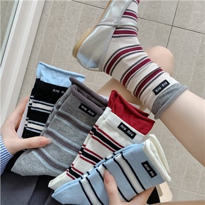 Summer cotton high quality thin knee socks, mid-length