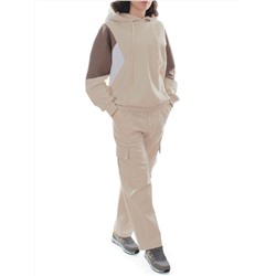 3156/3157 BEIGE/BROWN Костюм спортивный женский (95% хлопок, 5% эластан)