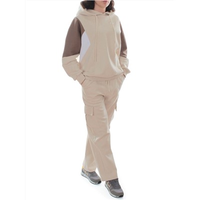 3156/3157 BEIGE/BROWN Костюм спортивный женский (95% хлопок, 5% эластан)