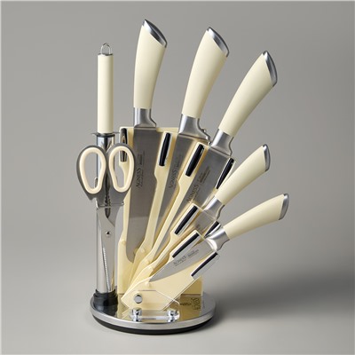 НАБОР НОЖЕЙ AGNESS НЖС  НА ПЛАСТИКОВОЙ ВРАЩАЮЩЕЙСЯ ПОДСТАВКЕ 8 ПР. (КОР=6НАБОР.)