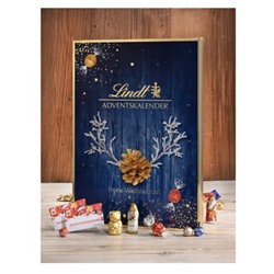 Lindt Adventskalender 2025 blau 194g, Адвент-календарь, 24 сладких сюрприза, 194 грамма