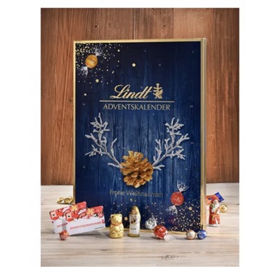 Lindt Adventskalender 2025 blau 194g, Адвент-календарь, 24 сладких сюрприза, 194 грамма