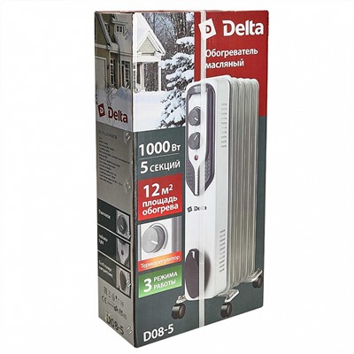 Обогреватель масляный D08-5 "DELTA", 1000 Вт, 5 секций