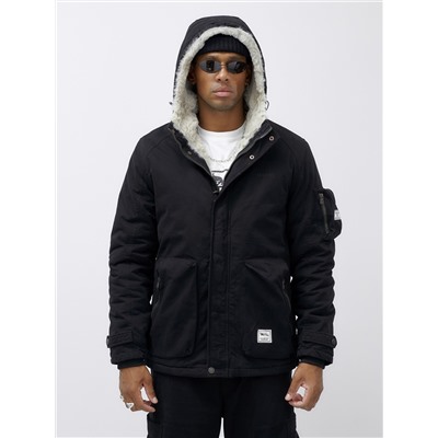 Куртка молодежная мужская зимняя с мехом черного цвета 2611Ch