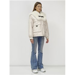 Куртка бомбер ангел с мехом песец премиум класса бежевого цвета 390_1B