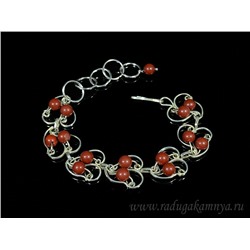 Браслет яшма красная в посеребрении, 17см.