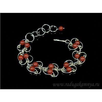Браслет яшма красная в посеребрении, 17см.