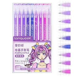 Набор ручек гелевых- 9 цв. DD-314 "Фиолетовые" 0,6мм, игольчатый стержень, в уп. ПВХ D006(1/48/192)