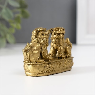 Нэцкэ фигурка полистоун «Небесные львы: собаки Фу», под бронзу, 2.8×8.2×5 см