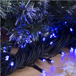 УЦЕНКА Гирлянда «Нить» 10 м, IP44, УМС, тёмная нить, 100 LED, свечение синее, мерцание белым, 220 В