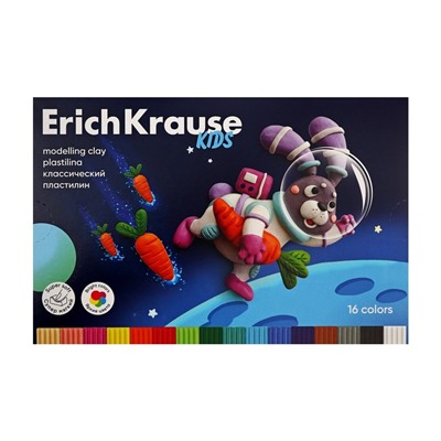 Пластилин 16 цветов, 216 г, ErichKrause "Kids Space Animals", со стеком, в картонной упаковке