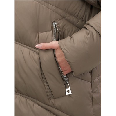 Пальто зимнее утепленное с капюшоном женское коричневого цвета 7747K