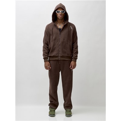 Спортивный костюм мужской демисезонный на флисе коричневого цвета 341K