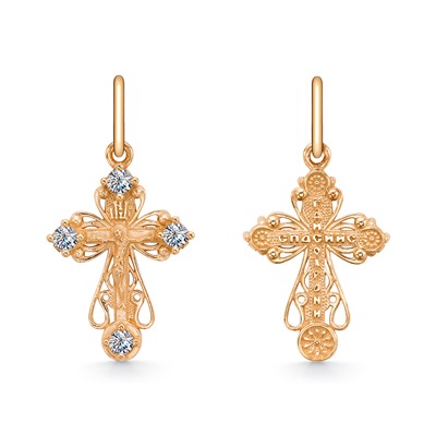 Крест из серебра литье с фианитом позолота