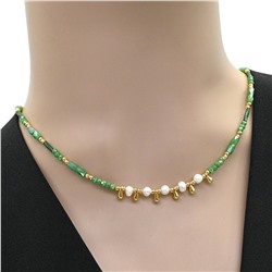 Чокер из циркона с жемчугом цвет зеленый, 41см