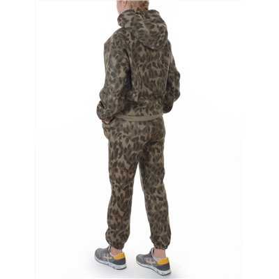 868-6 GREEN/LEOPARD Костюм спортивный зимний женский (95% хлопок, 5% полиэстер)