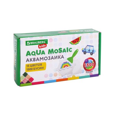Аквамозаика 15 цветов, 1500 бусин, с трафаретами и инструментами, BRAUBERG KIDS, 664913