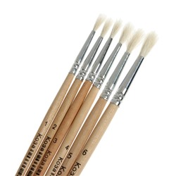 Набор кистей коза 6 штук: № 1, 2, 3, 4, 5, 6, круглые, с деревянными ручками, в блистере