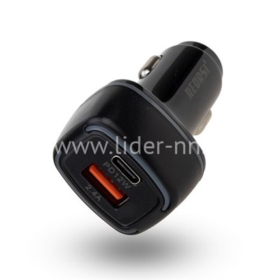 Автомобильное АЗУ 1 USB выход+1 PD (12W) Regrsi CAR-E20 (черный) в коробке