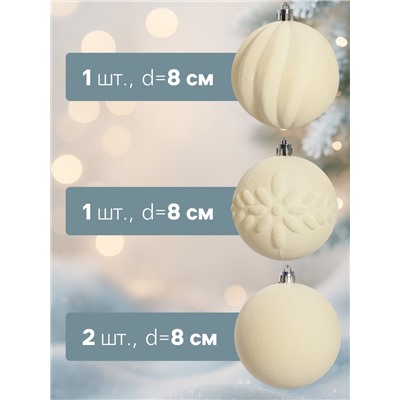 Ёлочные шары набор 4 шт., d=8 см «Бархатный зной» белый