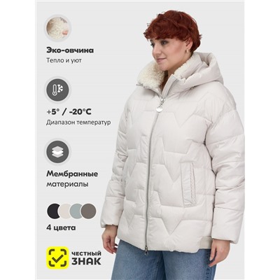 Куртка зимняя женская из овчина стильная и модная бежевого цвета 7309B