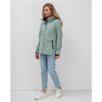 Ветровка спортивная женская с капюшоном softshell бирюзового цвета 9566Br