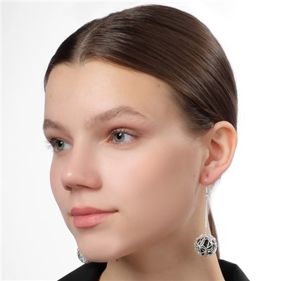 Серьги висячие «Шар плетёный», цвет чёрный в серебре, 6.5 см