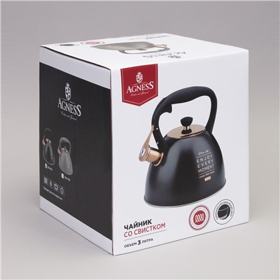 ЧАЙНИК AGNESS СО СВИСТКОМ, 3,0 Л ТЕРМОАККУМУЛИРУЮЩЕЕ ДНО, ИНДУКЦИЯ