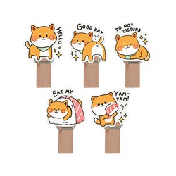 Зажимы для бумаг 7мм, MESHU "Funny dogs", 10шт.,  деревянные, ассорти, опп пакет с европодвесом, веревка в комплекте