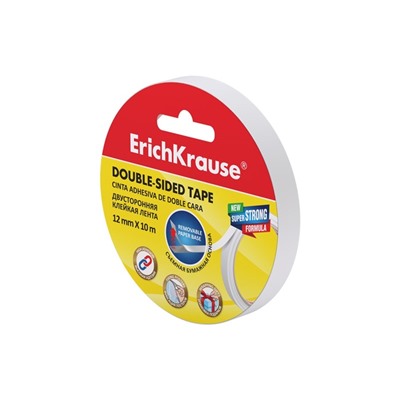 Клейкая лента двусторонняя ErichKrause, 12 мм × 10 м, прозрачная