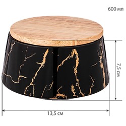 БАНКА С ДЕРЕВ.КРЫШКОЙ LEFARD "FANTASY" 13,5*7,5 СМ 600 МЛ ЧЕРНАЯ (КОР=24ШТ.)