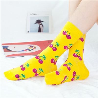 Tide, men's fruit socks, mid-length, European style, wholesale