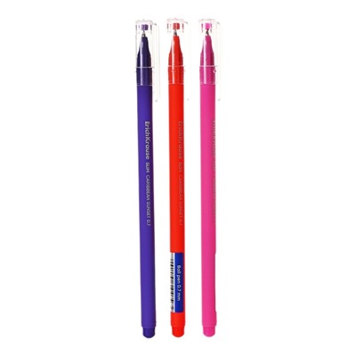 Ручка шариковая ErichKrause Slim Stick Caribbean Sunset, игольчатый узел 0.7 мм, чернила синие, покрытие Soft Touch, МИКС