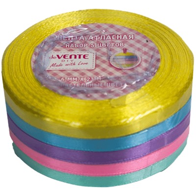 Набор лент декоративных атласных "deVENTE" 6ммx23м 5шт пастельное ассорти 9040300/Китай