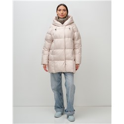 Куртка двубортная женская зимняя с капюшоном бежевого цвета 7736B