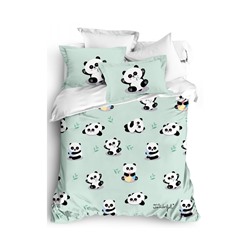 2 сп. ЕВРО 3Д Пододеяльник с Наволочками Ранфорс 3D KüçükPanda Mint