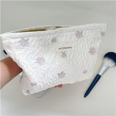 Brand capacious cosmetic bag, travel bag, handheld storage system, small clutch bag, liner, with embroidery, high-quality style