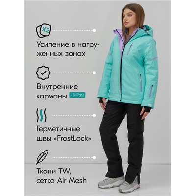 Горнолыжный костюм женский зимний бирюзового цвета 001_1Br