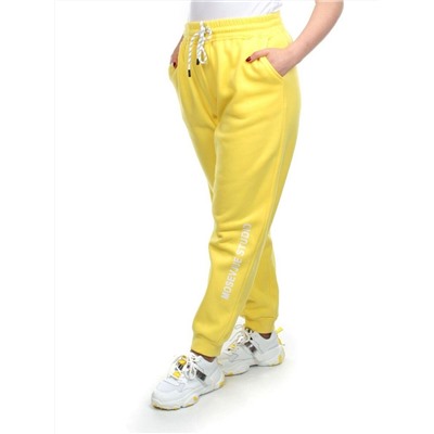 M053 YELLOW Брюки спортивные женские на флисе (100% хлопок) 7986