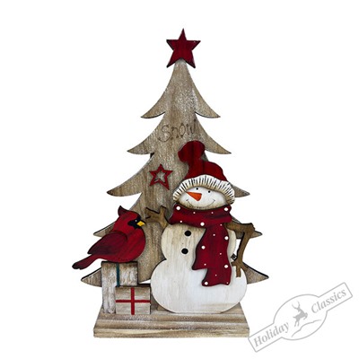 Елочка настольная "Снеговик и красный кардинал" (дерево) 22,5х6х33 см