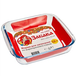 Форма для запекания квадратная 1,8 л, 24,5×21,9×5,1 см из жаропрочного стекла РК-0100 "ЗАБАВА"