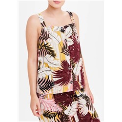 Palm Print Linen Button Front Cami Top