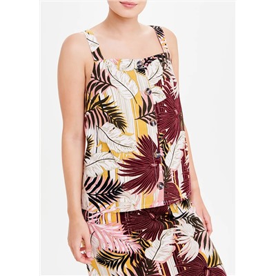 Palm Print Linen Button Front Cami Top