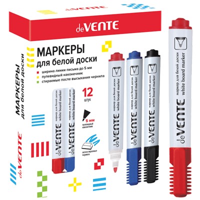 Маркер для доски "deVENTE" с клипом пулевидный 5мм красный 5040304/12/Китай