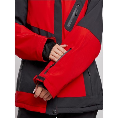 Горнолыжный костюм женский большого размера зимний красного цвета 02366Kr