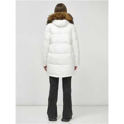 Куртка женская зимняя с мехом енот премиум класса белого цвета 381Bl