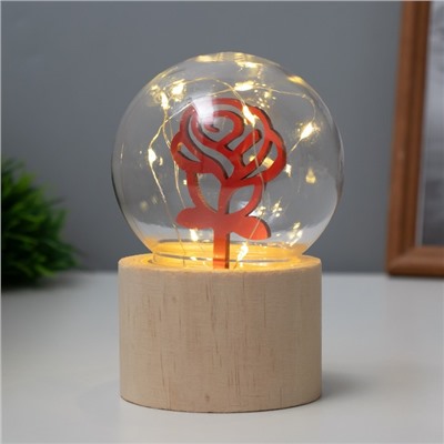 Фигурка светящаяся RISALUX «Роза», LED-ночник, 3×AG10, шар-8 см, 6.5×6.5×11.5 см