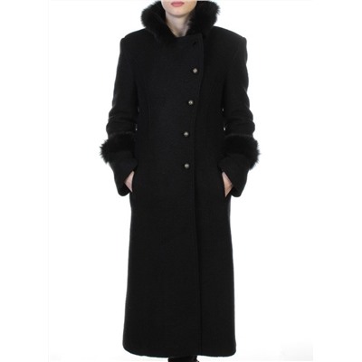 13927A BLACK Пальто шерстяное с мехом HELLEN