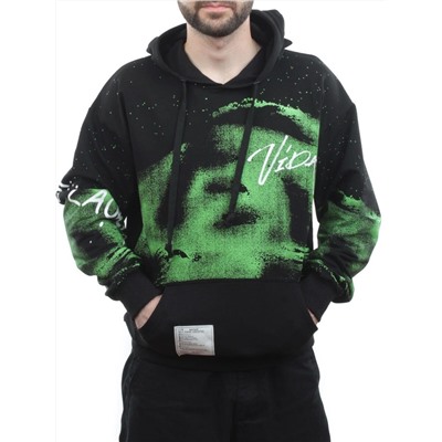 2626 BLACK/GREEN Толстовка мужская (75% хлопок, 20% полиэстер, 5% спандекс)