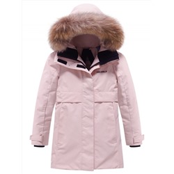 Парка зимняя подростковая для девочки с капюшоном и мехом розового цвета 9534R